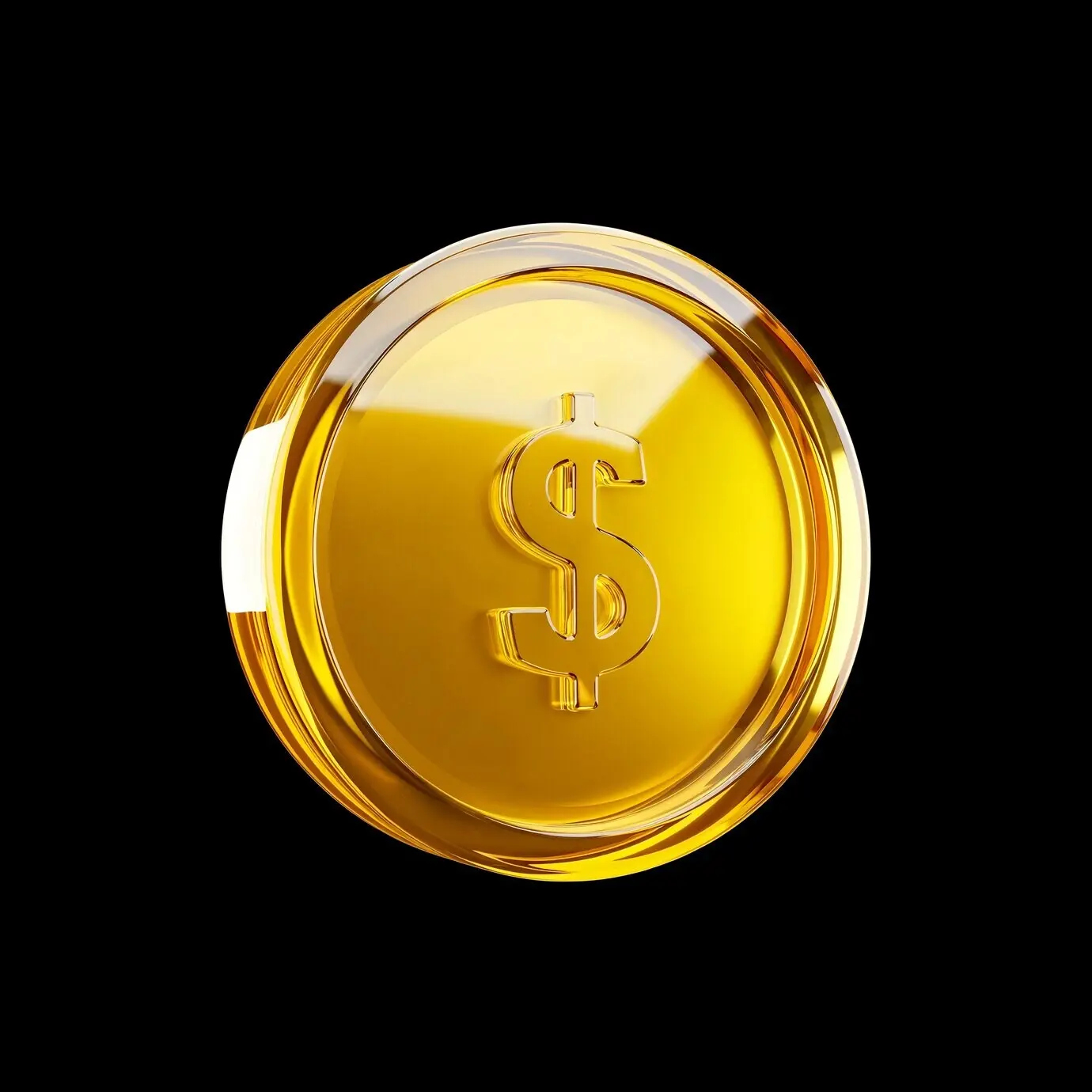 Золотистая долларовая монета, изолированная на черном фоне.